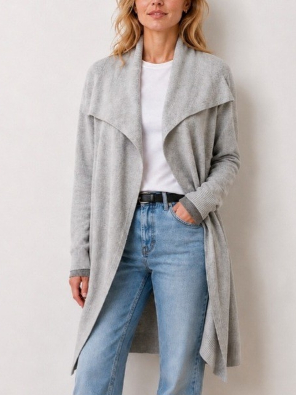 Theory 100% Cashmere Drape Open Front Cardigan Gray